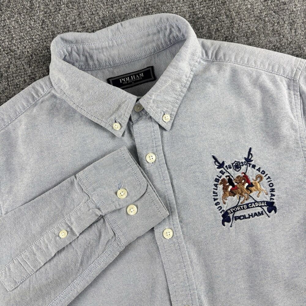 Polham Shirt Mens 95 M Light Blue Oxford Embroidered Polo Crest VII